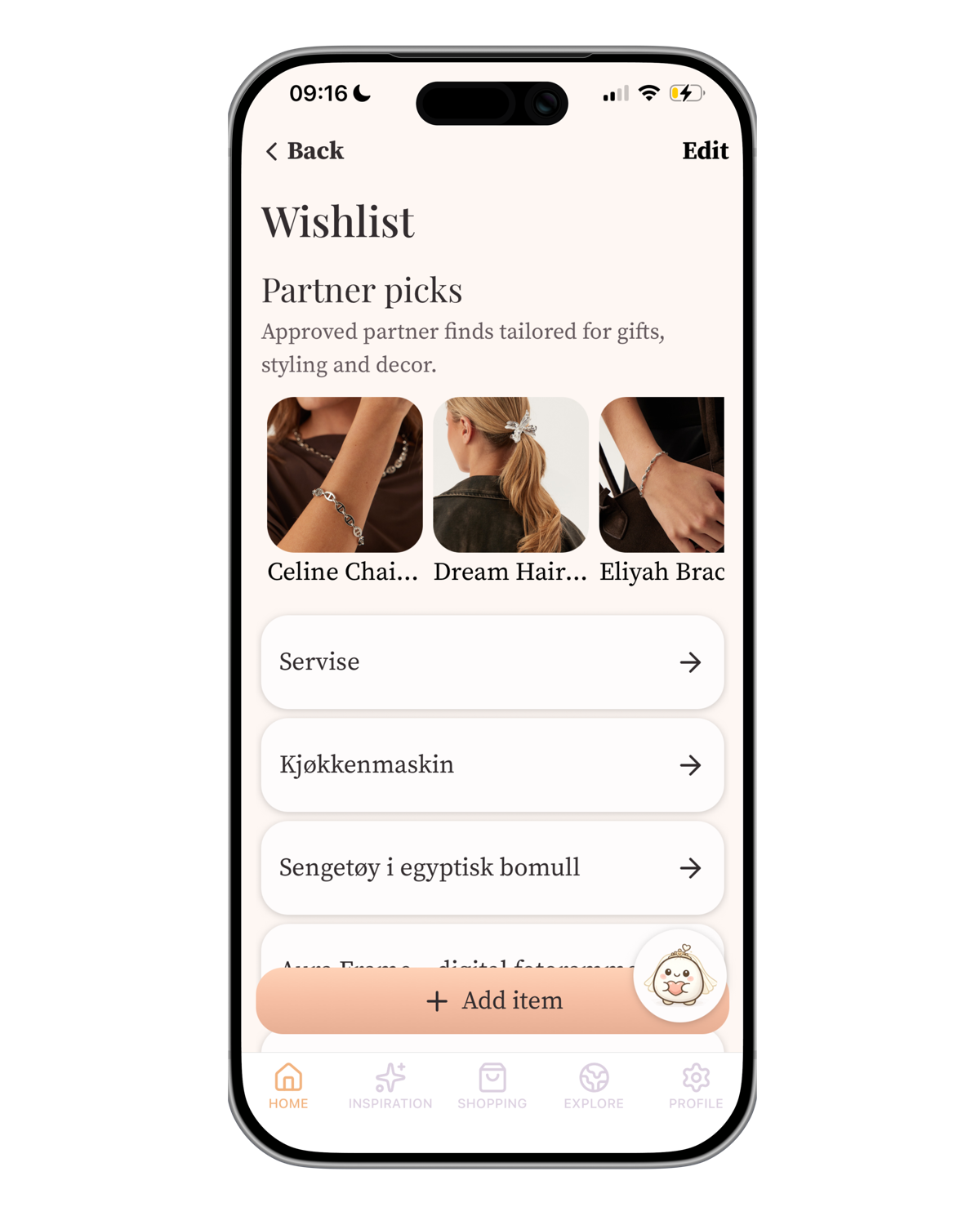 Ønskeliste i WedMind — bryllupsgaver med reservasjon